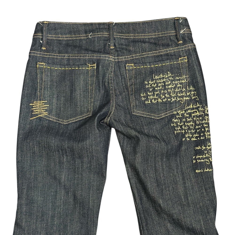 Plush Premium Denim Y2K Script Embroidered Bootcut Jeans Dark Wash Cuffed SZ 27 - Picture 6 of 7
